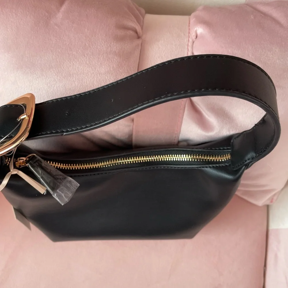 Rachel Zoe Black Leather Hobo Shoulder Bag with Gold Hardware - Picture 3 of 3